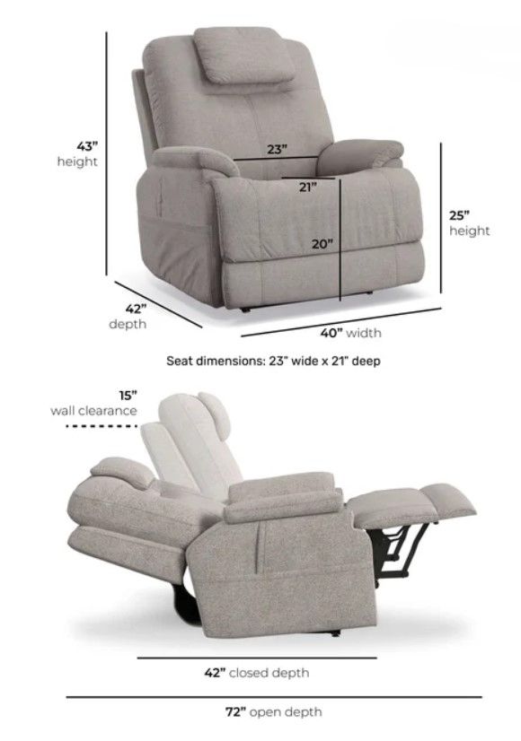 Flexsteel® Zecliner Model 1 Dove Power Lift and Sleep Recliner with Power Headrest and Lumbar-3