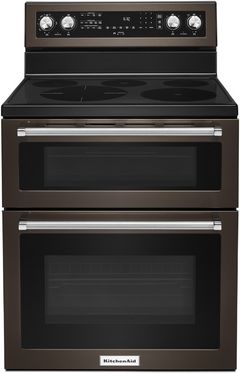 KitchenAid® 30" Black Stainless Steel with PrintShield™ Finish Freestanding Electric Double Convection Range