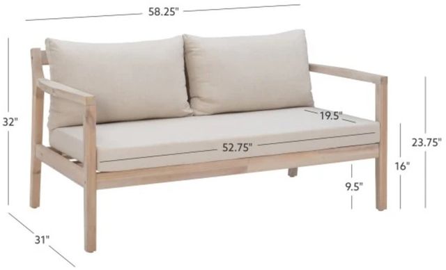 Linon Svana Beige/Natural Fabric/Wood Outdoor Loveseat-2