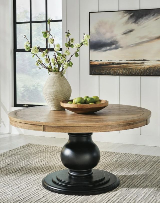 Signature Design by Ashley® Ridgester Light Brown Round Dining Table with Matte Black Base-1