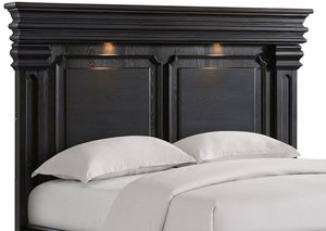 Elements International Kings Court Black King Headboard with LED Light and 2 USB