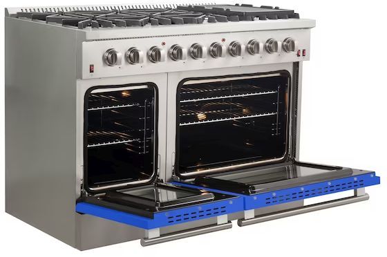 FORNO® Galiano 48" Stainless Steel Pro Style Gas Range with Blue Door-3