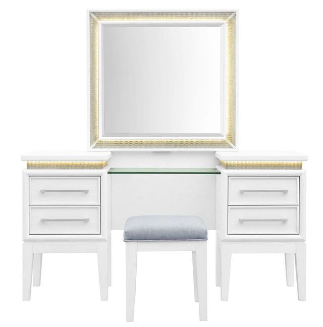 Liberty Furniture Reflections 3-Piece Gray/Pearl White/Rhinestone Vanity Table Set-3