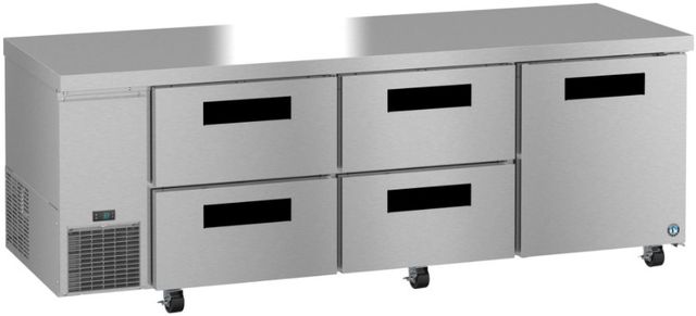 Hoshizaki Steelheart® 93" 30.17 Cu. Ft. Stainless Steel Three Section Undercounter Side Mount Refrigerator with 4-Drawer/Door Combo-1