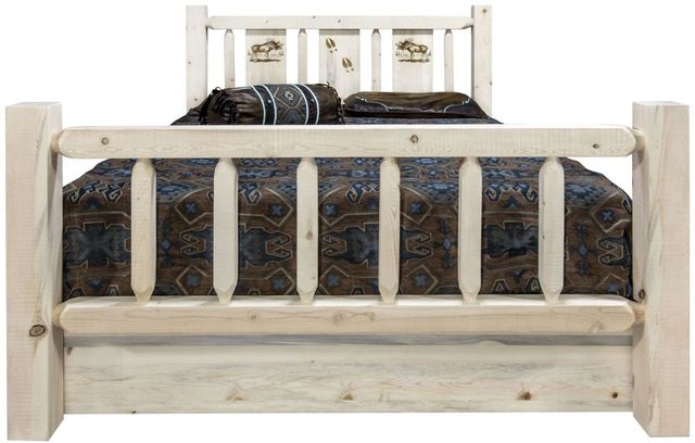 Montana Woodworks® Homestead Ready to Finish Full Storage Bed with Laser Engraved Moose Design-1