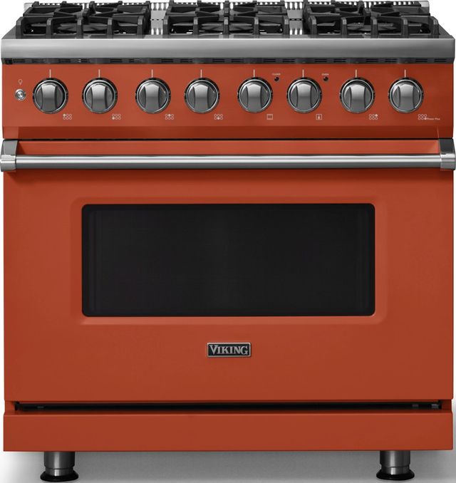 Viking® 5 Series 36" Spiced Cider Pro Style Dual Fuel (NG) Range with Polished Chrome Trim-0