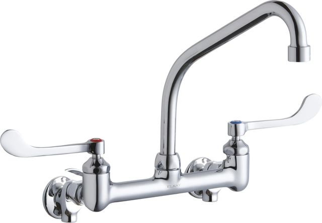 Elkay Chrome Foodservice 8" Centerset Wall Mount Faucet with Offset Inlets Stop-0