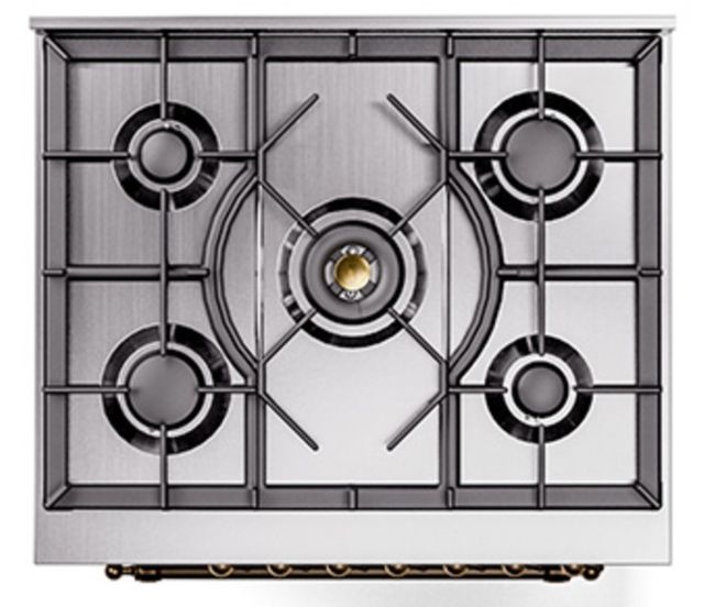 Ilve® Nostalgie II Noblesse 30'' Blue Gray Pro Style Dual Fuel Range with Brass Trim-2