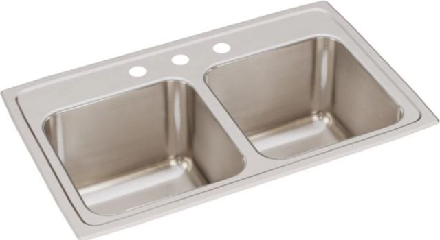 Elkay Lustertone® Classic Lustrous Satin 29" x 18" x 10" 3-Hole Equal Double Bowl Drop-In Sink-0