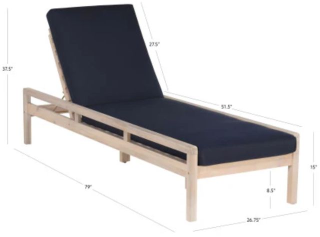Linon Svana Natural/Navy Fabric/Wood Outdoor Chaise Lounger-2