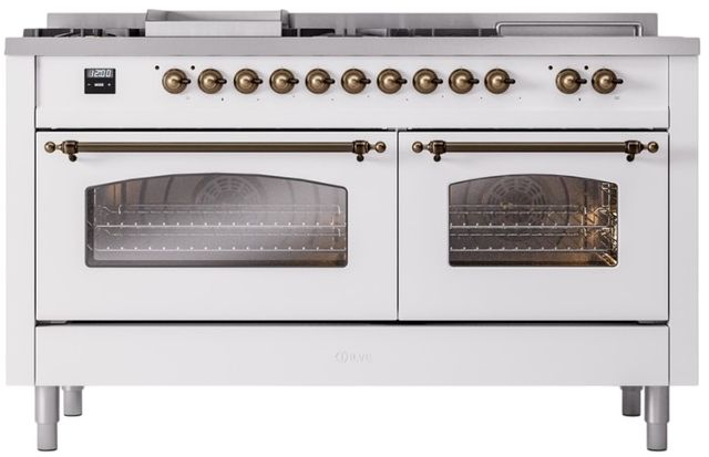 Ilve® Nostalgie II Series 60" White Pro Style Dual Fuel Range-1