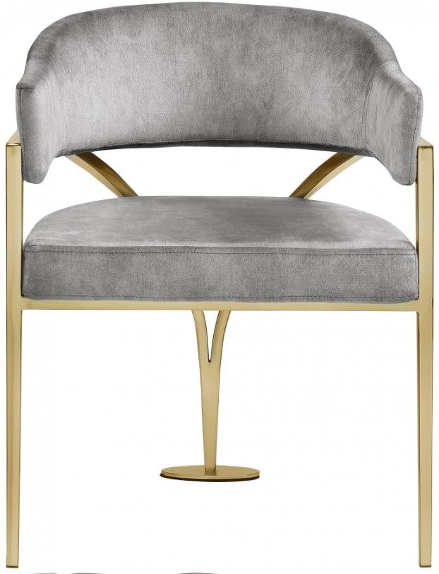 Meridian Furniture Madelyn Gray/Brushed Brass Velvet Dining Chair-1