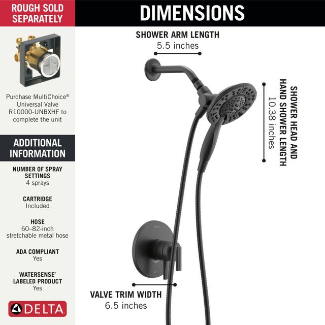 Delta Altado™ Monitor® 17 Series Matte Black Shower Trim with In2ition®-4