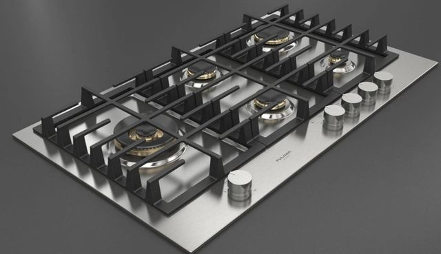Fulgor Milano Matteo 400 Series 36" Brushed Stainless Steel Gas Cooktop with Polished Brass Burners-1