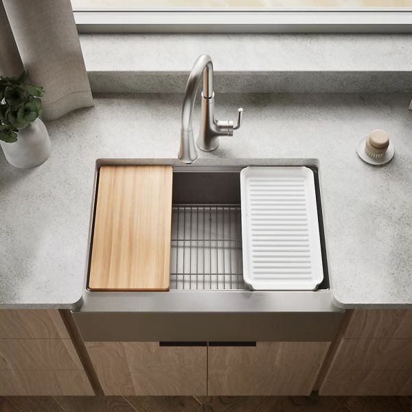 KOHLER® Strive® Stainless Steel 30" Undermount Single-Bowl Farmhouse Workstation Kitchen Sink-1