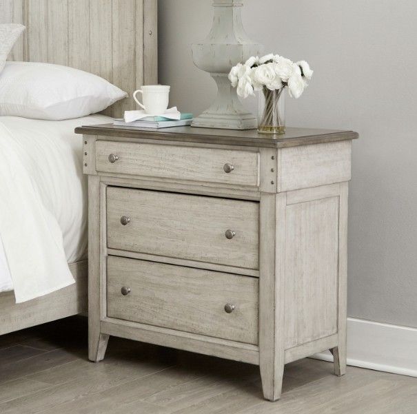 Liberty Furniture Ivy Hollow Dusty Taupe/Weathered Linen Bedside Chest with Charging Station-1