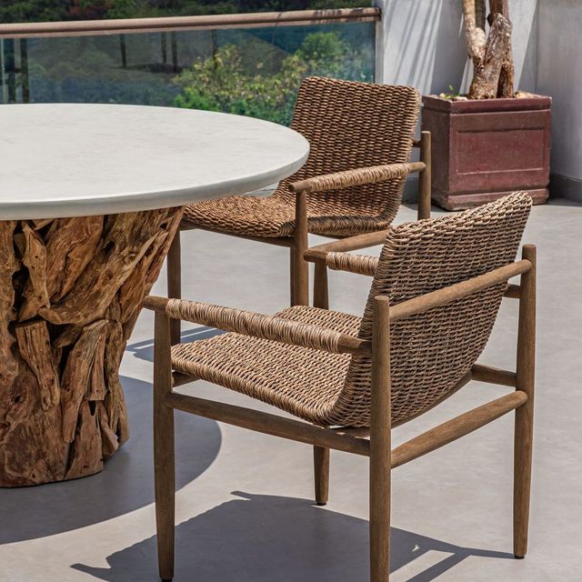 Uttermost® Sumba Golden Flax Wicker/Wood Indoor-Outdoor Dining Arm Chair-2