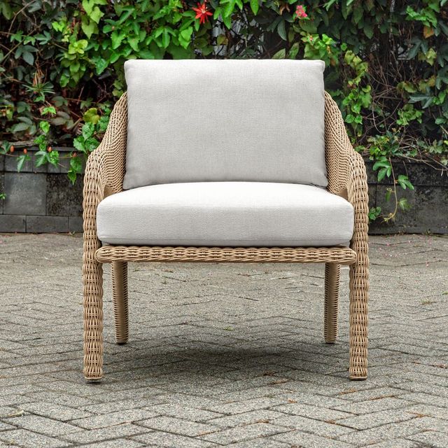 Uttermost® Kavali Honey/Oyster White Wicker Indoor-Outdoor Lounge Chair with Cushion-1