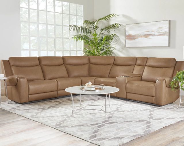 Parker House® Momentum 6-Piece Cashew Power Reclining Modular Sectional with Power Headrest, Heat Massage, and Speaker-3