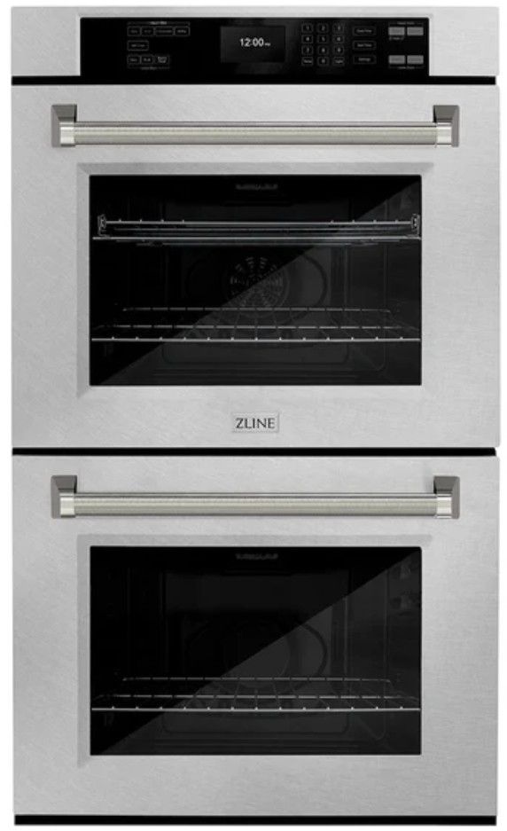 ZLINE Autograph Edition 30" Satin Stainless Steel Electric Double Wall Oven with Polished Nickel Handles-0