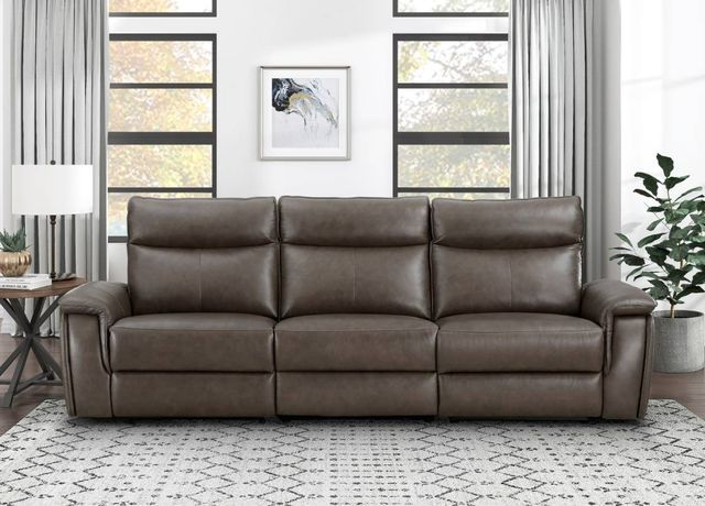 Homelegance® Maroni Dark Brown Double Power Reclining Sofa with Power Headrests-1
