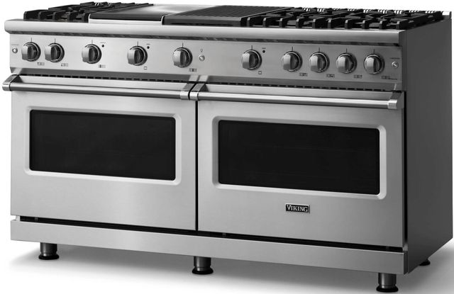 Viking® 5 Series 60" Stainless Steel Pro Style Gas (NG) Range with Polished Chrome Trim-2