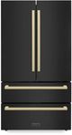 ZLINE Autograph Edition 36" 22.5 Cu. Ft. Fingerprint Resistant Black Stainless Steel Counter Depth French Door Refrigerator with Champagne Bronze Modern Handles-0
