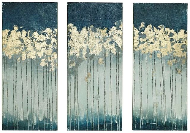 Olliix by Madison Park Teal Set f 3 Midnight Forest Gel Coat Canvas with Gold Foil Embellishment-0