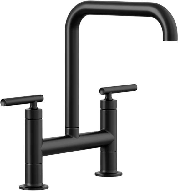 KOHLER® Purist® Matte Black 2-Hole Bridge Kitchen Sink Faucet-0