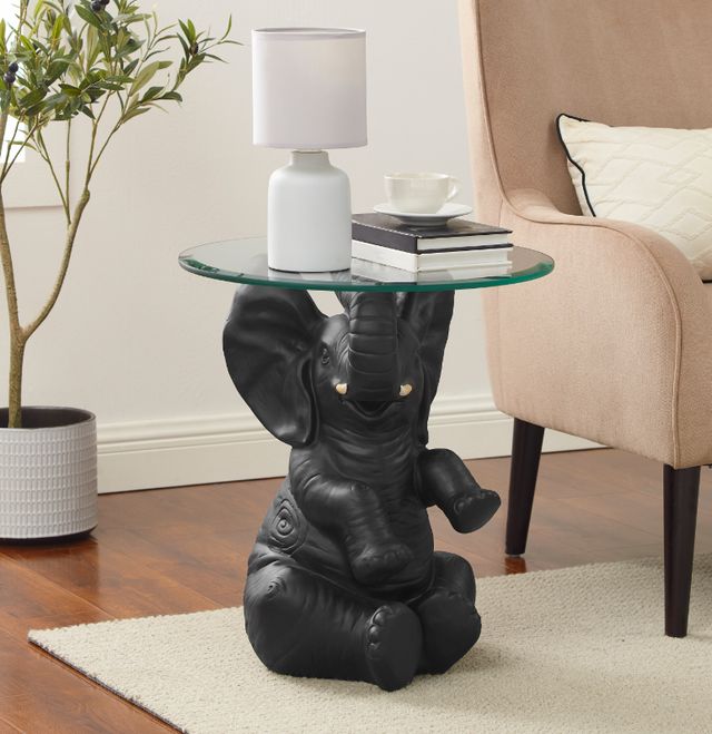 Powell® Ernie Glass Top Elephant Side Table with Dark Gray Base-1