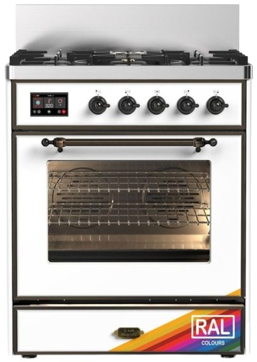 Ilve® Majestic III 30" Custom Pro Style Dual Fuel Liquid Propane Range with 5 Black Brass Burners and Burnished Trim-0
