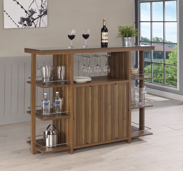 Coaster® Evelio Walnut Bar Unit with Wine Bottle Storage-6