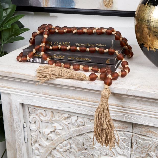 Deco Marche Orange Glass Round Long Frosted Beaded Garland-4