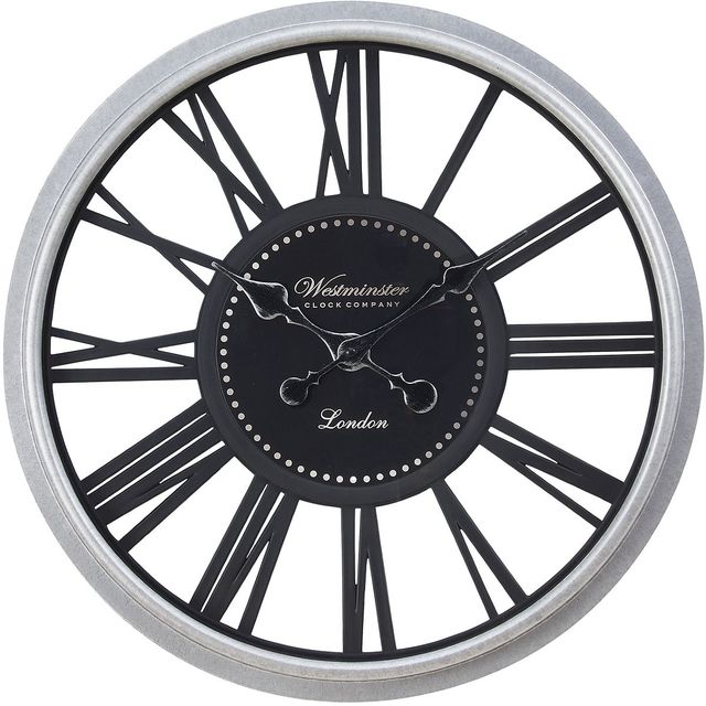 Monarch Specialties Inc. Black/Silver 20" Round Wall Clock with Roman Numerals on Open Background-0