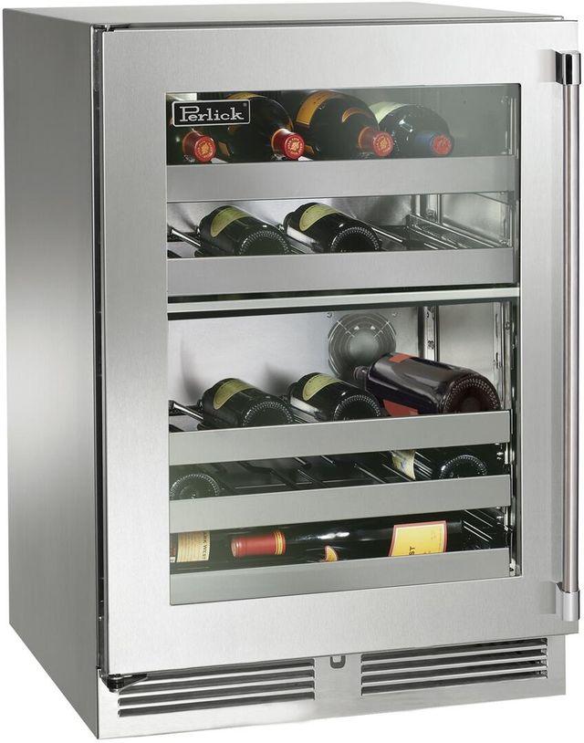 Perlick® Signature Series 24" 5.2 Cu. Ft.  Stainless Steel Left Hinged Built-In Wine Cooler -0