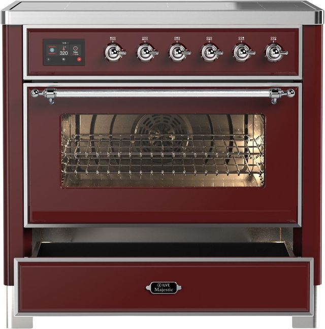 Ilve® Majestic III 36" Burgundy Pro Style Induction Range with Triple Glass Door and Chrome Trim-3