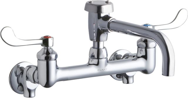 Elkay Chrome Service/Utility 8" Centerset Wall Mount Faucet with Wristblade Handles and Offset Inlets Stop-0