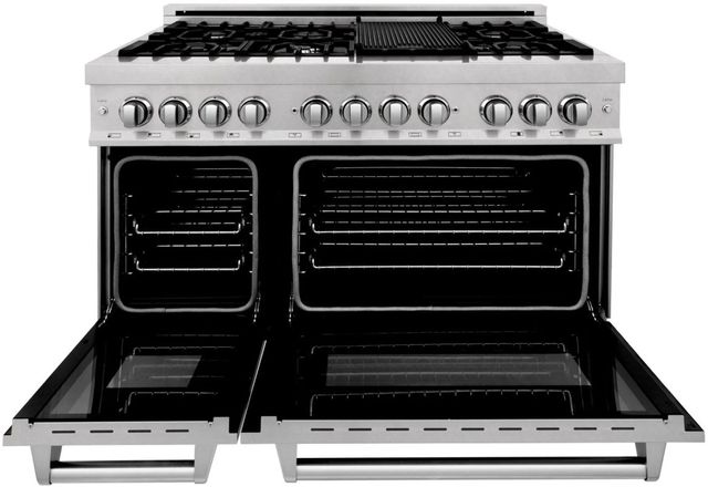ZLINE Legacy 48" Satin Stainless Steel Pro Style Dual Fuel Range with Gas Cooktop, 2 Electric Ovens and 6 Brass Burners-1