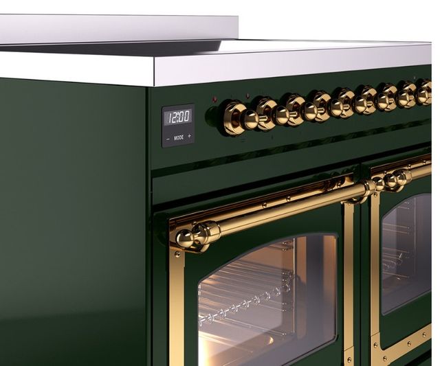 Ilve® Nostalgie II Noblesse 40'' Emerald Green Pro Style Induction Range with Brass Trim-2