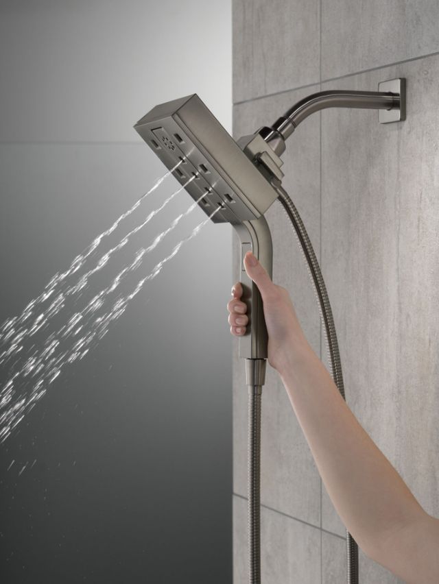 Delta Universal Showering Lumicoat® Black Stainless 1.75 GPM H2Okinetic® In2ition® 4-Setting Two-in-One Shower-1