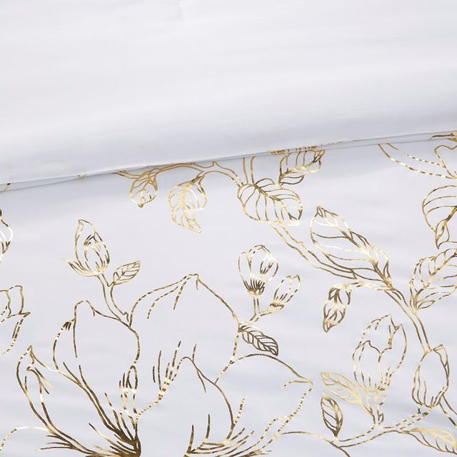 Olliix by Intelligent Design Magnolia Gold King/California King Metallic Printed Floral Comforter Set-3