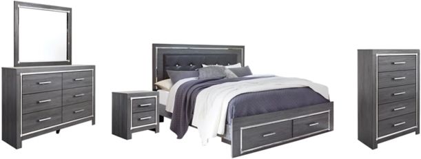 Signature Design by Ashley® Lodanna 5-Piece Gray King Storage Panel Bed Set-0
