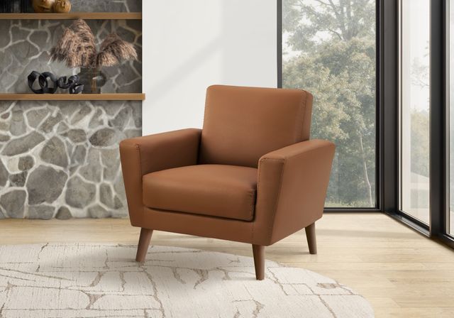 Monarch Specialties Inc. Cognac 34" Faux Leather Accent Chair with Walnut Wood Legs-1