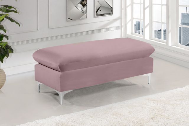 Meridian Furniture Naomi Pink Velvet Ottoman-1