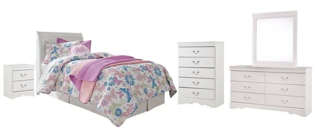 Signature Design by Ashley® Anarasia 5-Piece White Twin Sleigh Headboard Bedroom Set