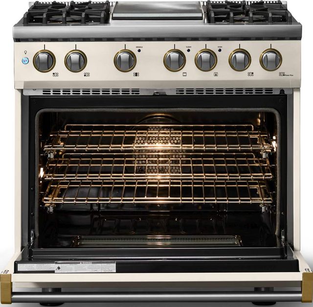 Viking® 5 Series 36" Pure White Pro Style Dual Fuel (NG) Range with Brushed Brass Trim-1