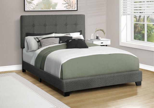 Monarch Specialties Inc. Dark Grey Upholstered Double Panel Bed-1