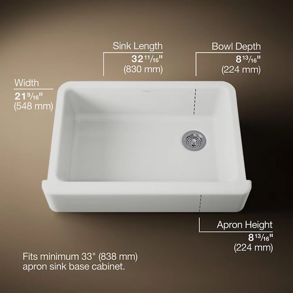 KOHLER® Whitehaven® White 33" Undermount Single-Bowl Farmhouse Kitchen Sink-1