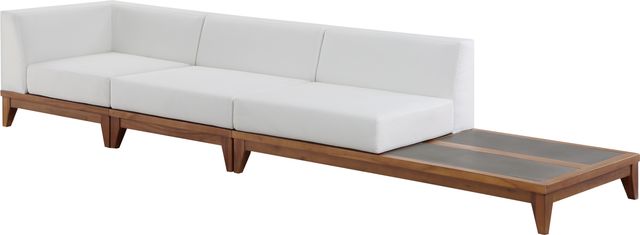 Meridian Furniture Rio 3-Piece Acacia Wood/Off-White Fabric/Wood 129" Outdoor Patio Modular Sectional Sofa-0