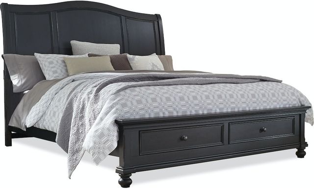 aspenhome® Oxford Rubbed Black King Sleigh Storage Bed-0